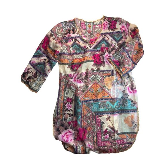 Johnny Was Charlotte Rose Multi Floral Print Blouse Tunic Boho, Size XS - Picture 1 of 5